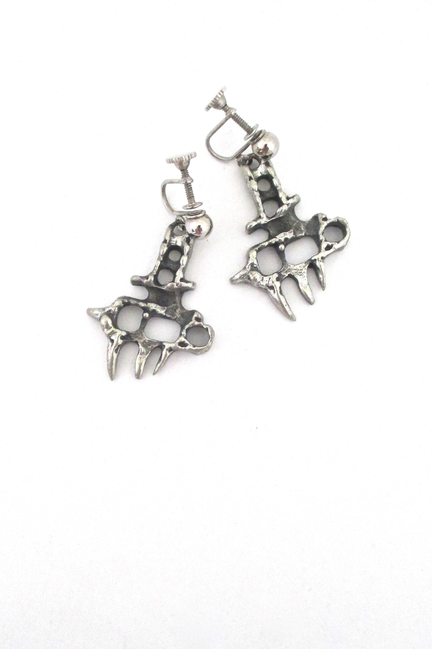 Guy Vidal brutalist openwork pewter drop earrings