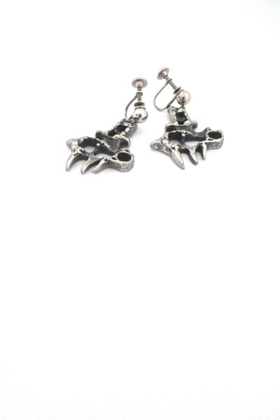 detail Guy Vidal Canada vintage brutalist pewter openwork drop earrings