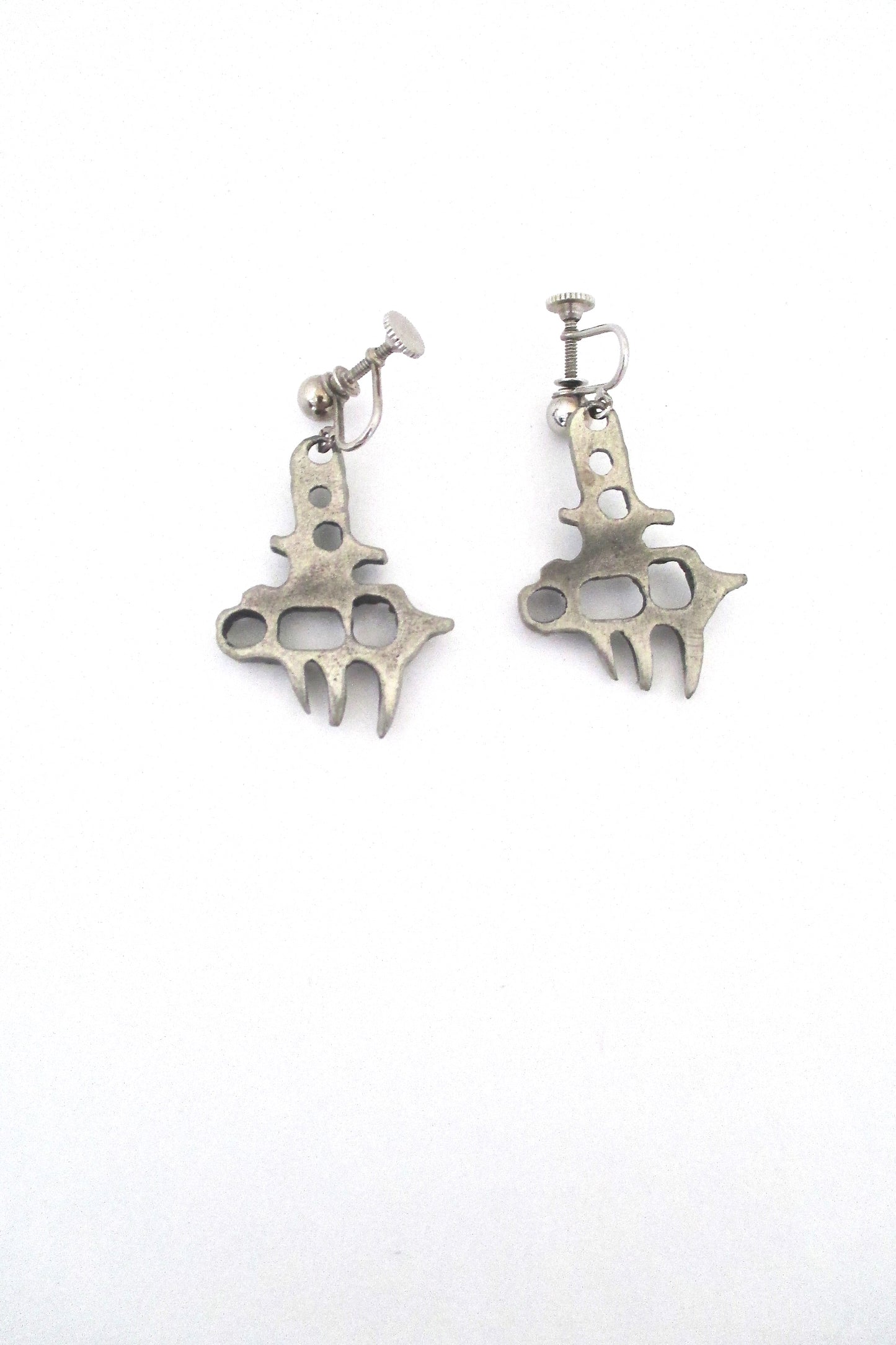 Guy Vidal brutalist openwork pewter drop earrings