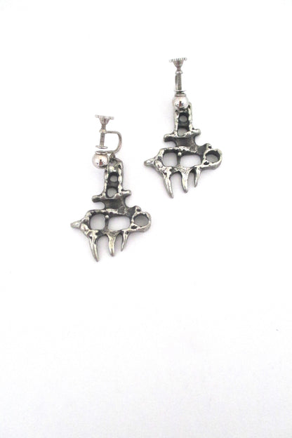 Guy Vidal brutalist openwork pewter drop earrings