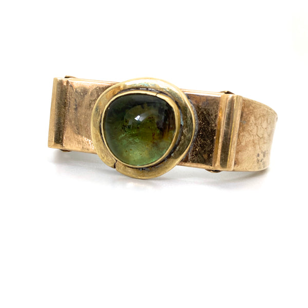 detail Rafael Alfandary Canada vintage brass clear green glass clamper bracelet