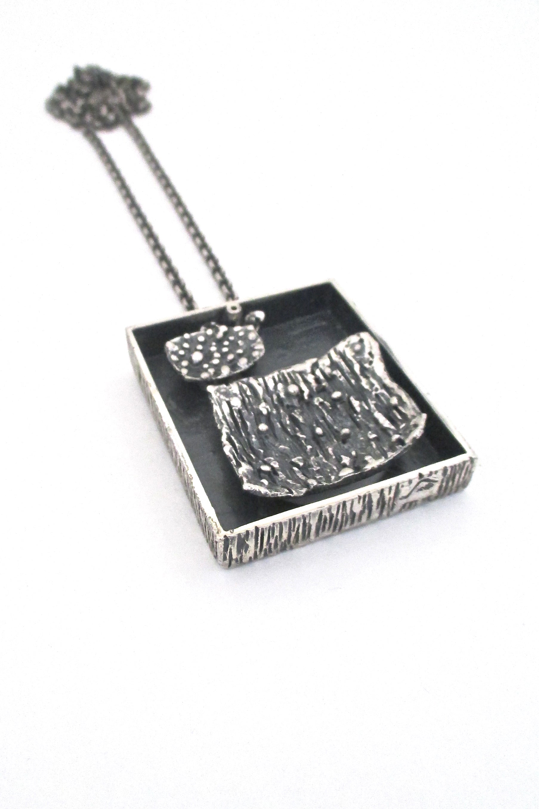 side two Guy Vidal Canada vintage brutalist pewter large double sided shadowbox pendant necklace
