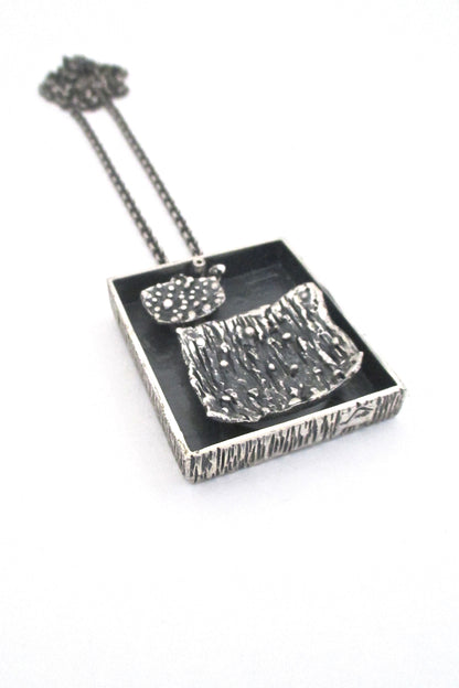 side two Guy Vidal Canada vintage brutalist pewter large double sided shadowbox pendant necklace