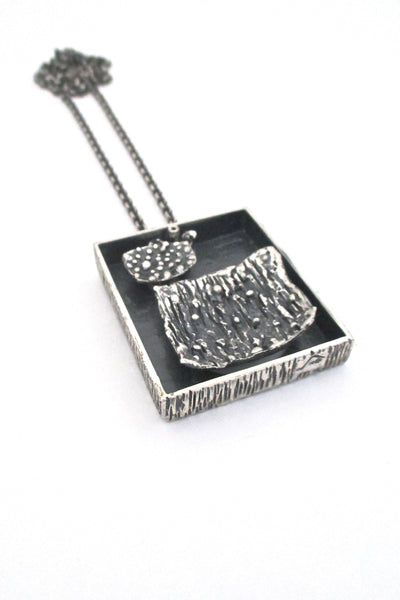 side two Guy Vidal Canada vintage brutalist pewter large double sided shadowbox pendant necklace