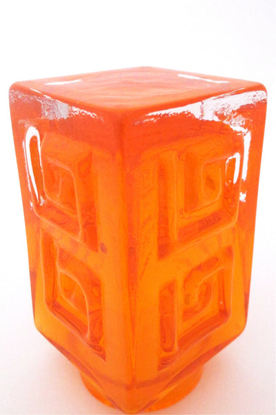 Whitefriars tangerine 'Greek Key' vase
