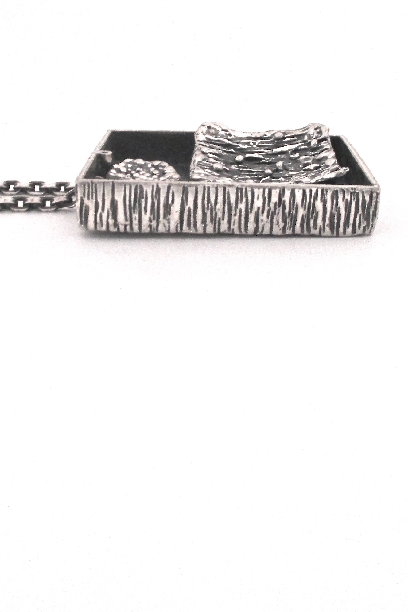 profile Guy Vidal Canada vintage brutalist pewter large double sided shadowbox pendant necklace