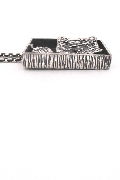 profile Guy Vidal Canada vintage brutalist pewter large double sided shadowbox pendant necklace