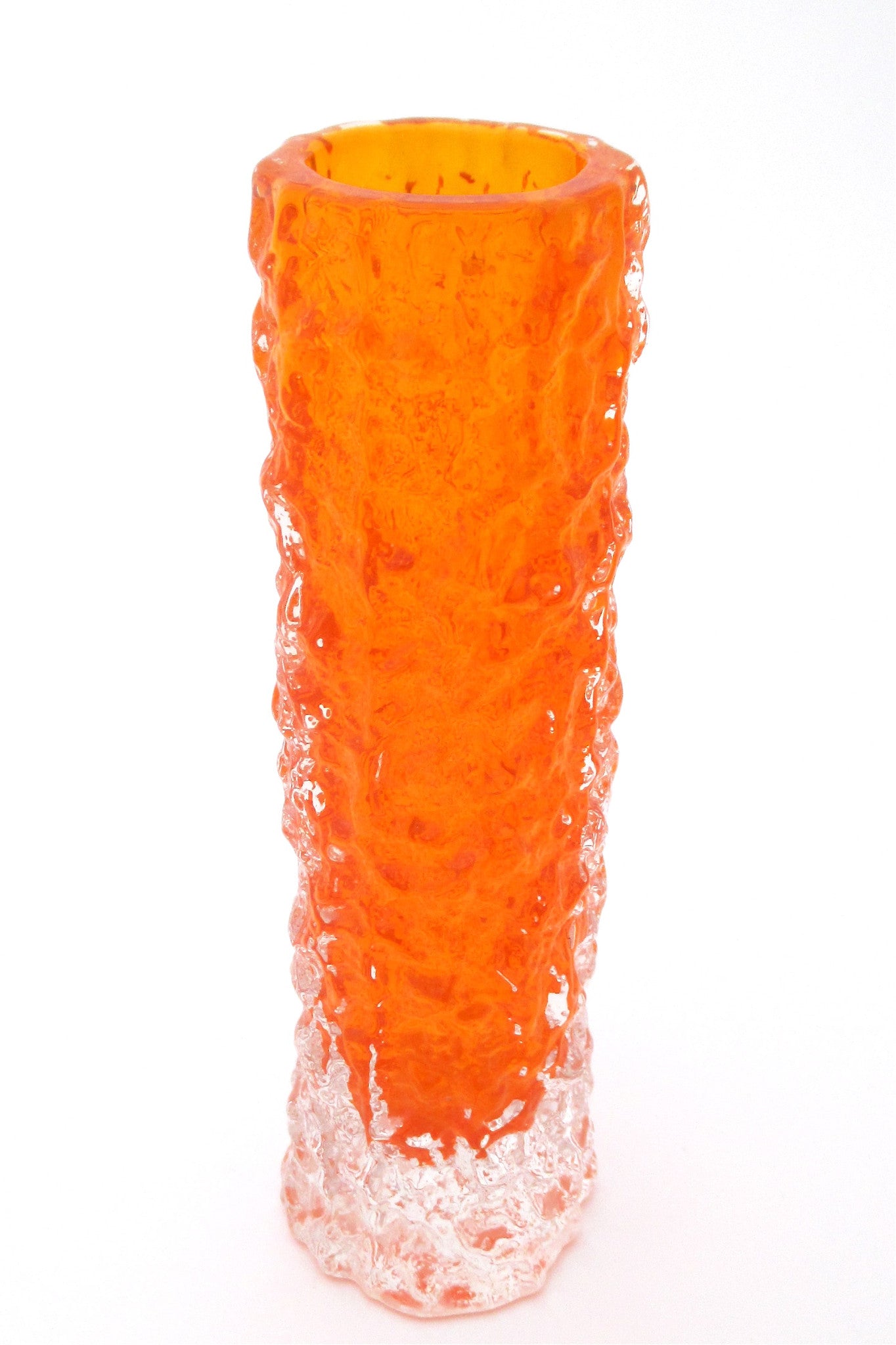 Whitefriars England vintage cased glass bark vase in tangerine by Geoffrey Baxter