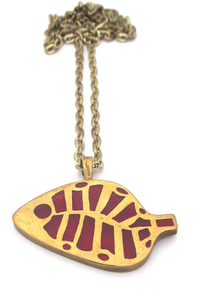 Bernard Chaudron bronze enamel fish pendant necklace