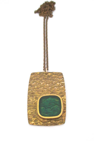 Bernard Chaudron textured bronze & resin enamel pendant necklace