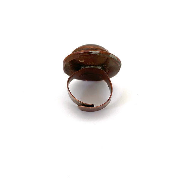 Rafael Canada copper oval ring ~ mirrored dark amber