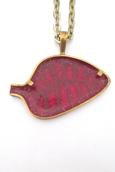 Bernard Chaudron bronze enamel fish pendant necklace