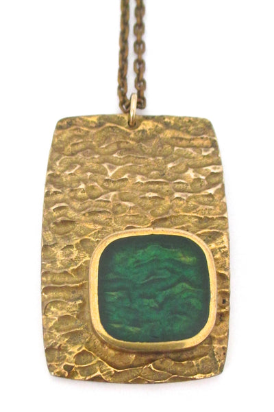 detail Bernard Chaudron Canada vintage brutalist textured bronze & resin enamel pendant necklace