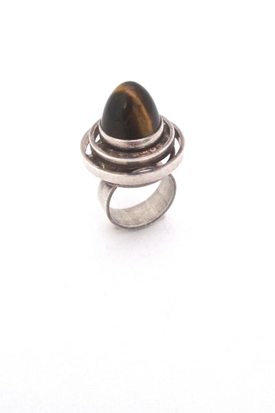 detail Niels Erik NE From Denmark vintage Modernist extra large sterling silver tiger eye ring