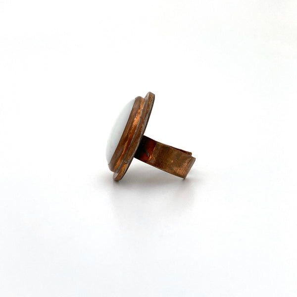 profile Rafael Alfandary Canada vintage copper oval ring white glass stone