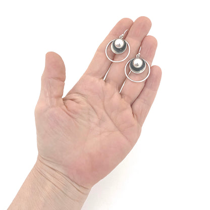 detail scale Niels Erik NE From Denmark vintage silver circles drop earrings Scandinavian Modernist jewelry design
