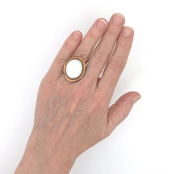 scale Rafael Alfandary Canada vintage copper oval ring white glass stone