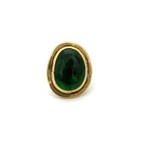 Rafael Canada brass oval ring ~ clear dark green