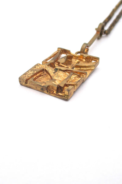 profile Jorma Laine Finland vintage gilded bronze abstract pendant necklace Nordic design