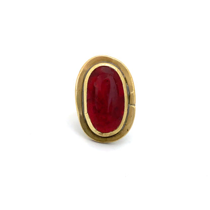 Rafael Canada brass oval ring ~ clear red