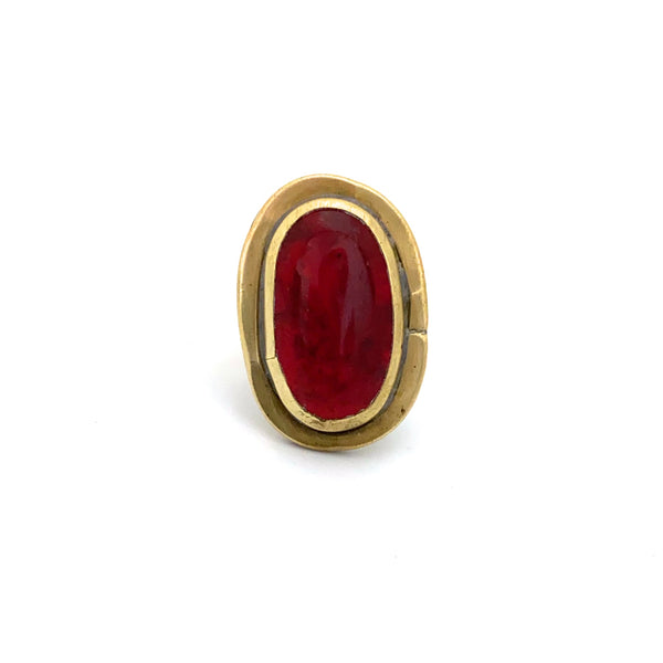 Rafael Canada brass oval ring ~ clear red