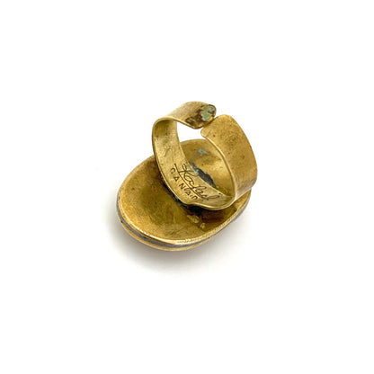 Rafael Canada brass oval ring ~ clear red