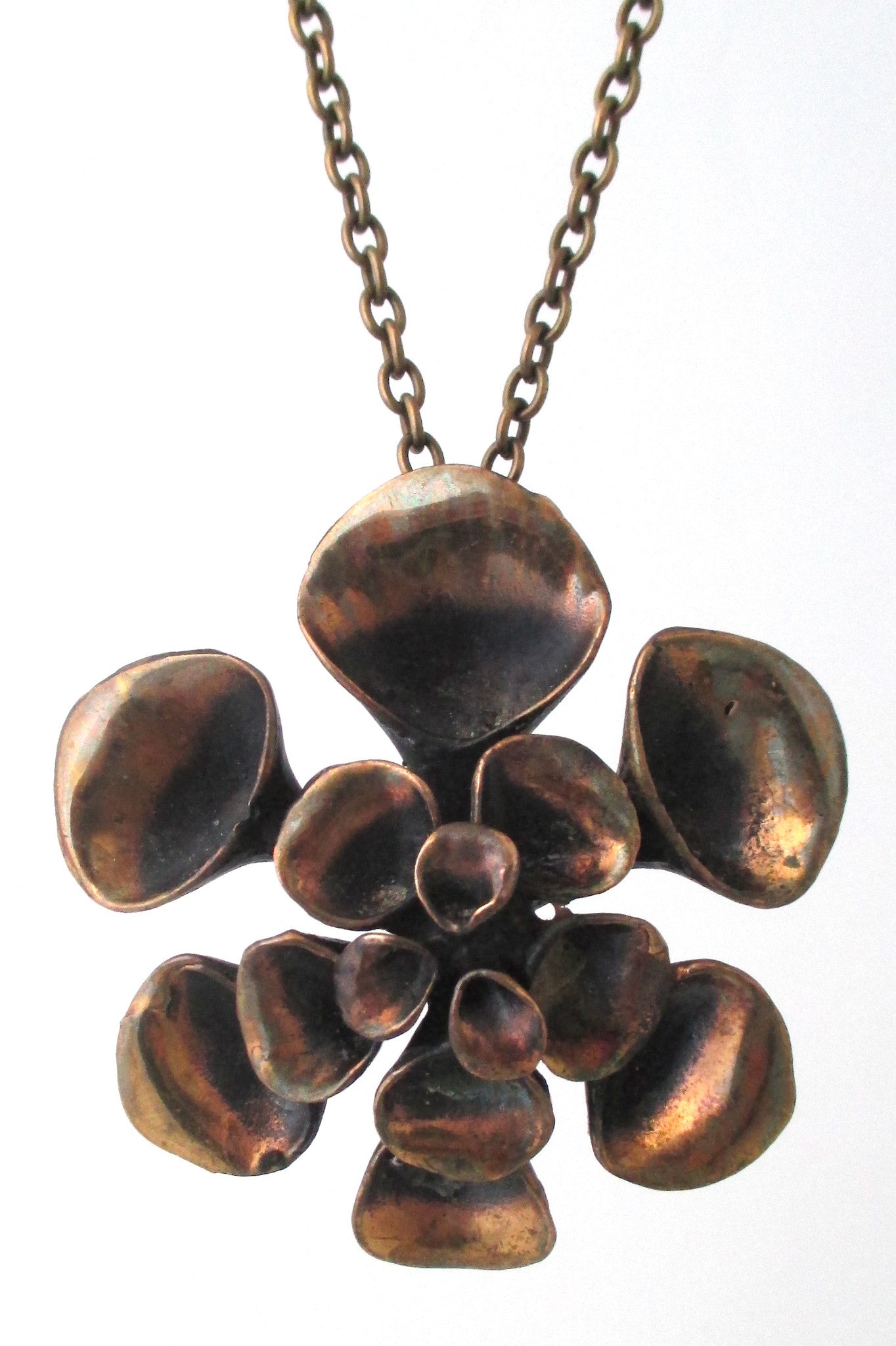 Hannu Ikonen for Valo-Koru Finland vintage Scandinavian bronze Reindeer Moss large pendant necklace