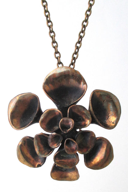 Hannu Ikonen for Valo-Koru Finland vintage Scandinavian bronze Reindeer Moss large pendant necklace