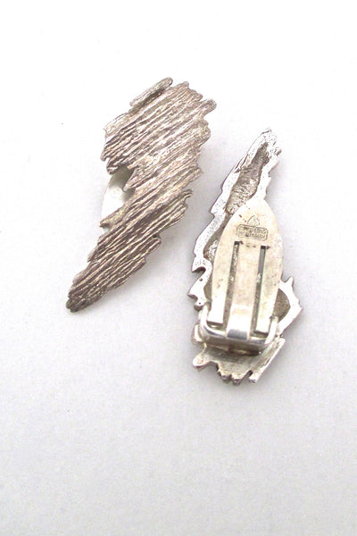 detail Knud V Andersen for Anton Michelsen Denmark vintage Modernist silver Bark ear clips