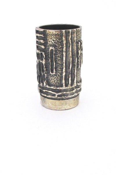 detail Guy Vidal Canada vintage brutalist pewter small vase - very rare