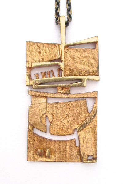 detail Jorma Laine Finland large vintage gilded bronze abstract pendant