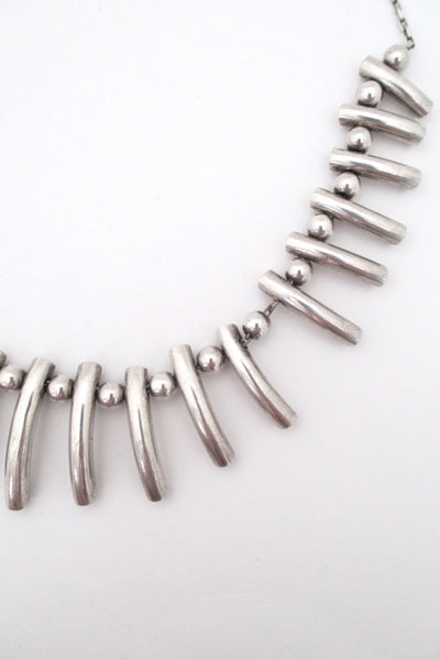 detail A Dragsted Denmark vintage heavy silver graduated fringe necklace Scandinavian Modern design