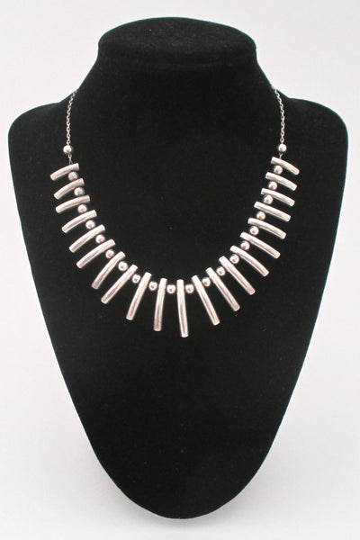 A Dragsted Denmark vintage heavy silver graduated fringe necklace Scandinavian Modern design