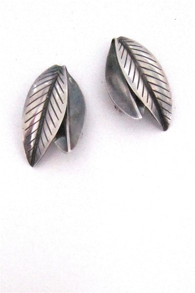Anton Michelsen, Denmark vintage sterling silver leaves ear clips