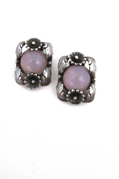 N E From, Denmark vintage sterling silver and pink moonglow earrings