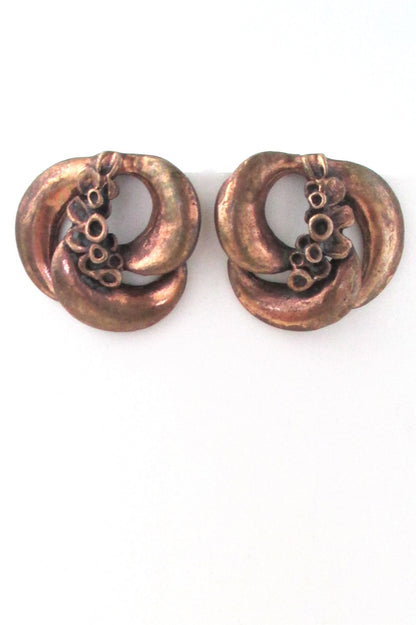 Hannu Ikonen Finland vintage bronze reindeer moss ear clips