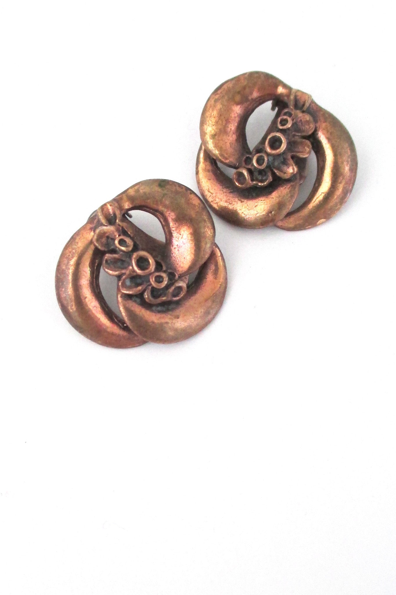 Hannu Ikonen Finland vintage bronze reindeer moss ear clips