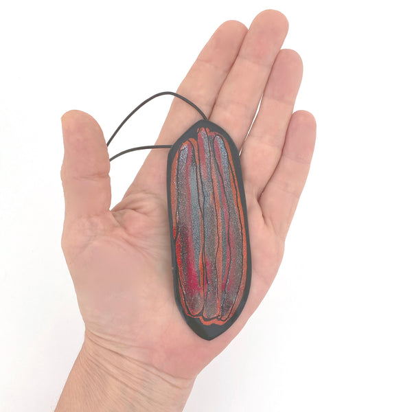 scale John Oxenbury Canada vintage large copper enamel hand painted pendant brooch Modernist design