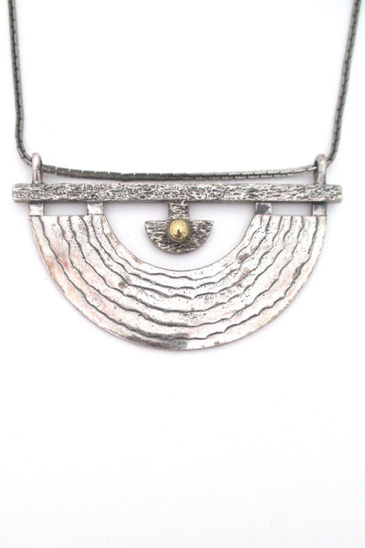 detail Jean-Claude Darveau Canada large vintage mixed media modernist chrome necklace
