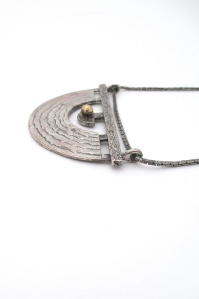 profile Jean-Claude Darveau Canada large vintage mixed media modernist chrome necklace