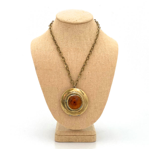 Rafael Canada brass locket necklace ~ clear amber