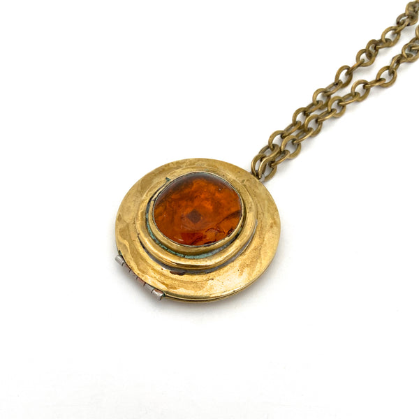 Rafael Canada brass locket necklace ~ clear amber