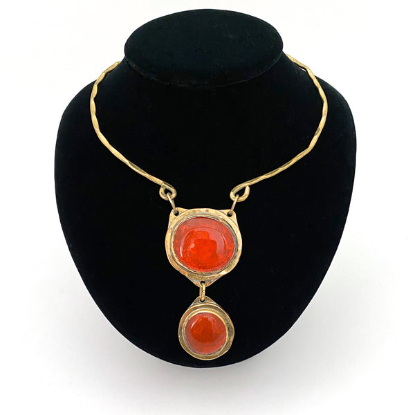 Rafael Canada brass double stone necklace ~ clear bright orange
