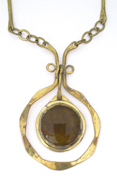 detail Rafael Alfandary Canada vintage large mid century brass glass kinetic pendant necklace