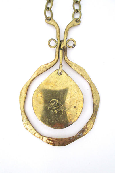 Rafael Canada large brass & lichen green kinetic pendant necklace