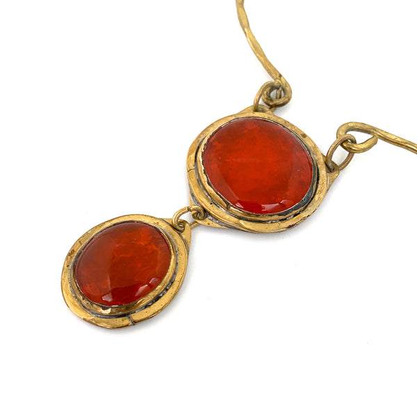 Rafael Canada brass double stone necklace ~ clear bright orange