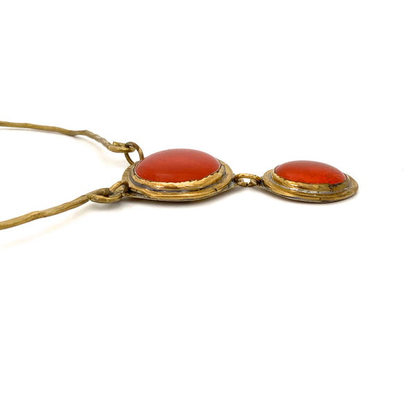 profile Rafael Alfandary Canada vintage double stone brass necklace clear bright orange glass stones