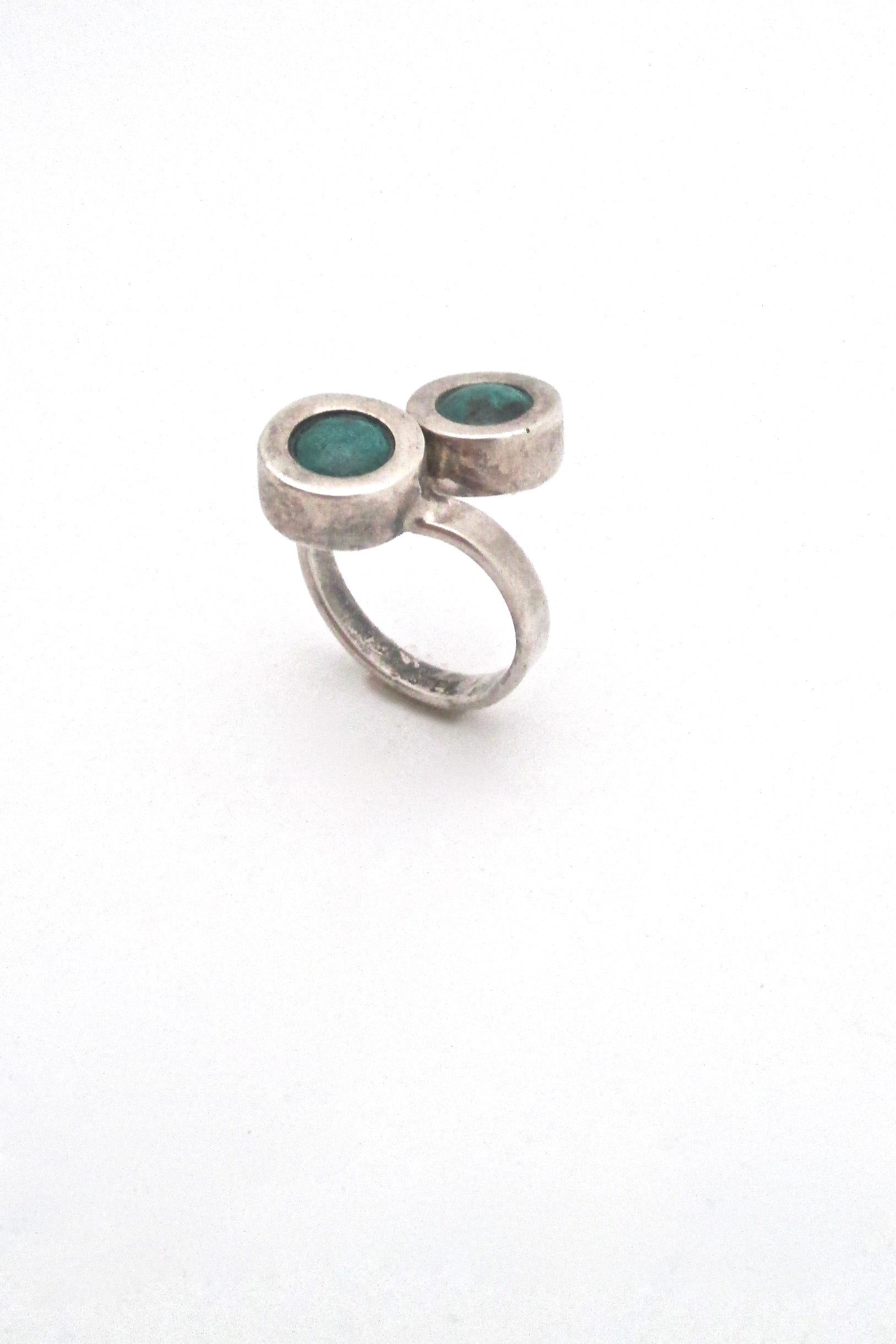 profile Rafael Alfandary Canada vintage sterling silver turquoise bypass ring mid century Modernist design jewelry