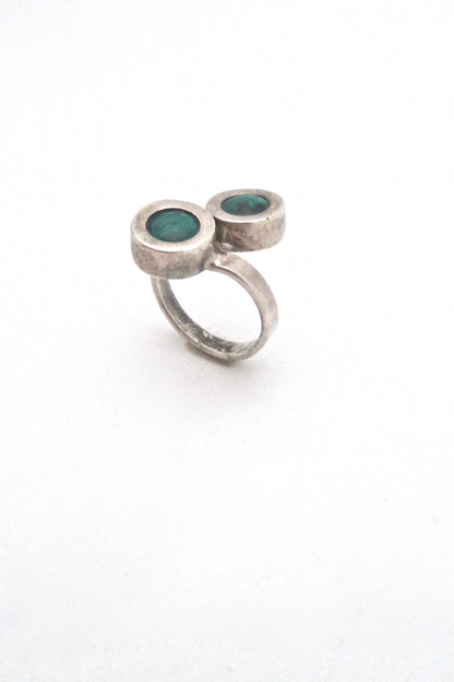 profile Rafael Alfandary Canada vintage sterling silver turquoise bypass ring mid century Modernist design jewelry
