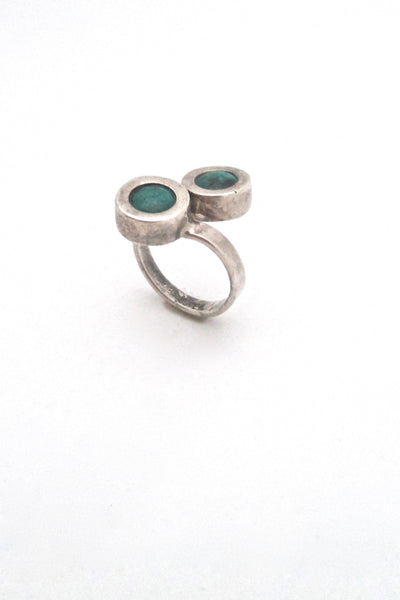 profile Rafael Alfandary Canada vintage sterling silver turquoise bypass ring mid century Modernist design jewelry